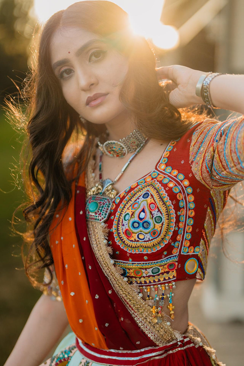 Navratri Lehenga Choli with Mirror Work & Printed Muslin