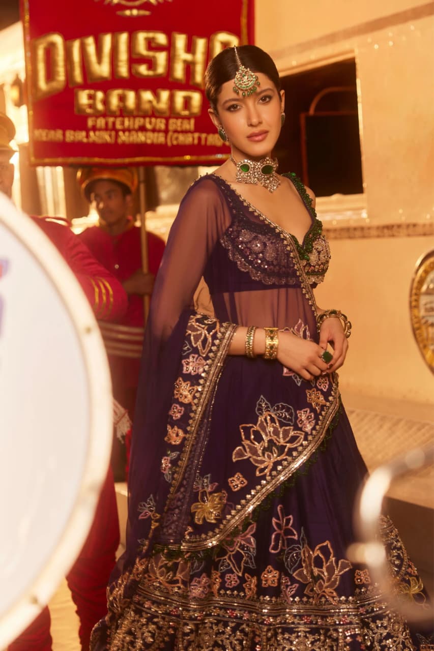Indian Lehenga Choli – Deep Violet Embroidered Kasturi Silk Set