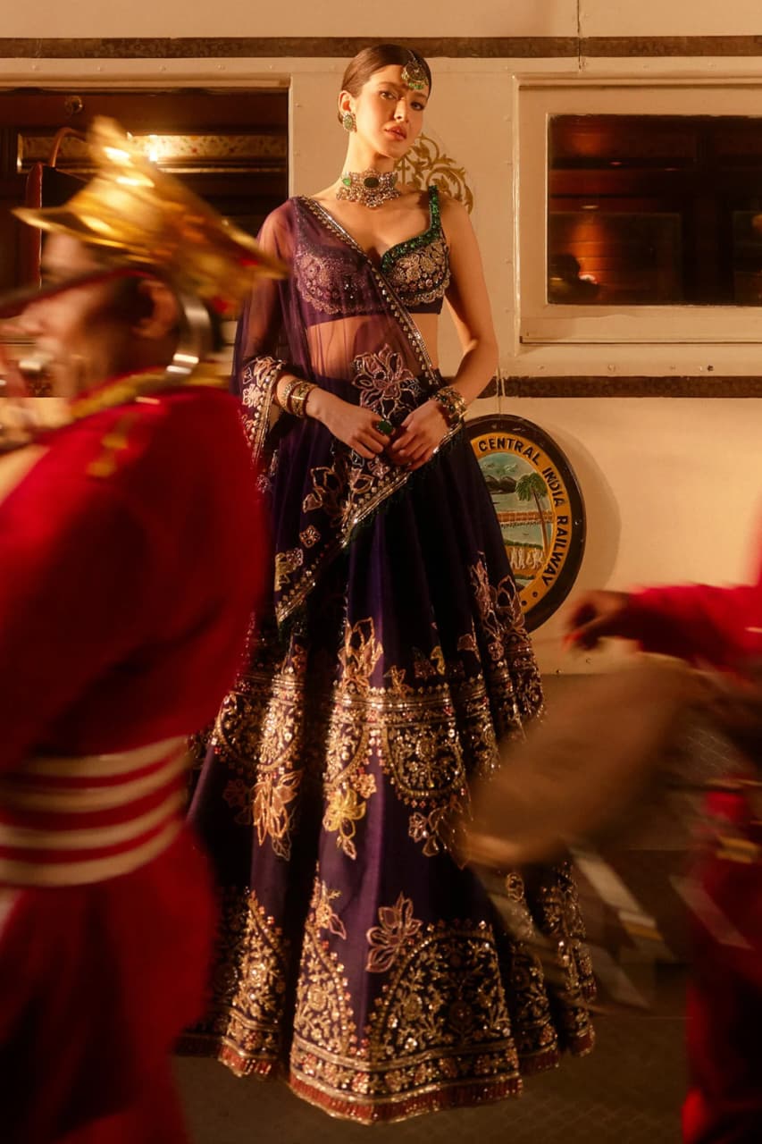Indian Lehenga Choli – Deep Violet Embroidered Kasturi Silk Set
