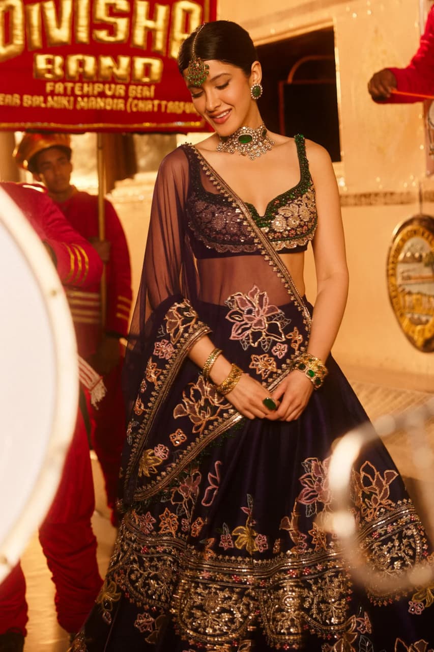 Indian Lehenga Choli – Deep Violet Embroidered Kasturi Silk Set