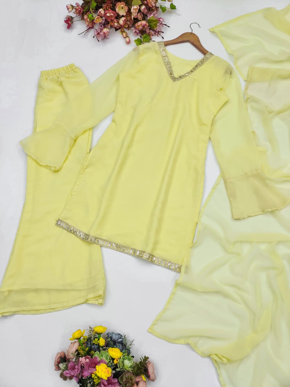 Mehndi Style Palazzo Co-Ord Set With Dupatta