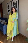 Traditional Chanderi suit set with Banarasi Lagadi dupatta and handwork details