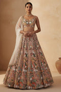 Floral lehenga choli with rainbow sequin, dori and thread work shown from the front