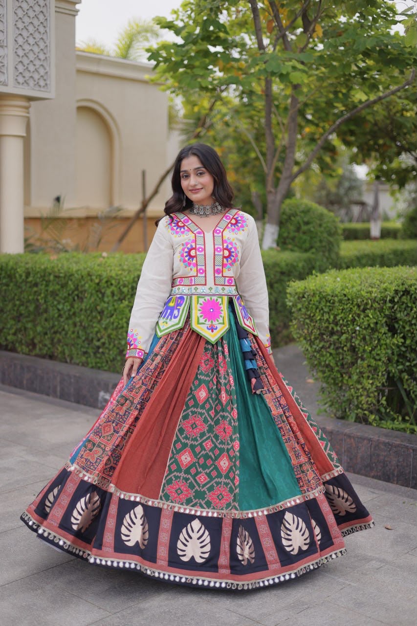 Multicolor Garba lehenga choli styled for Navratri celebrations