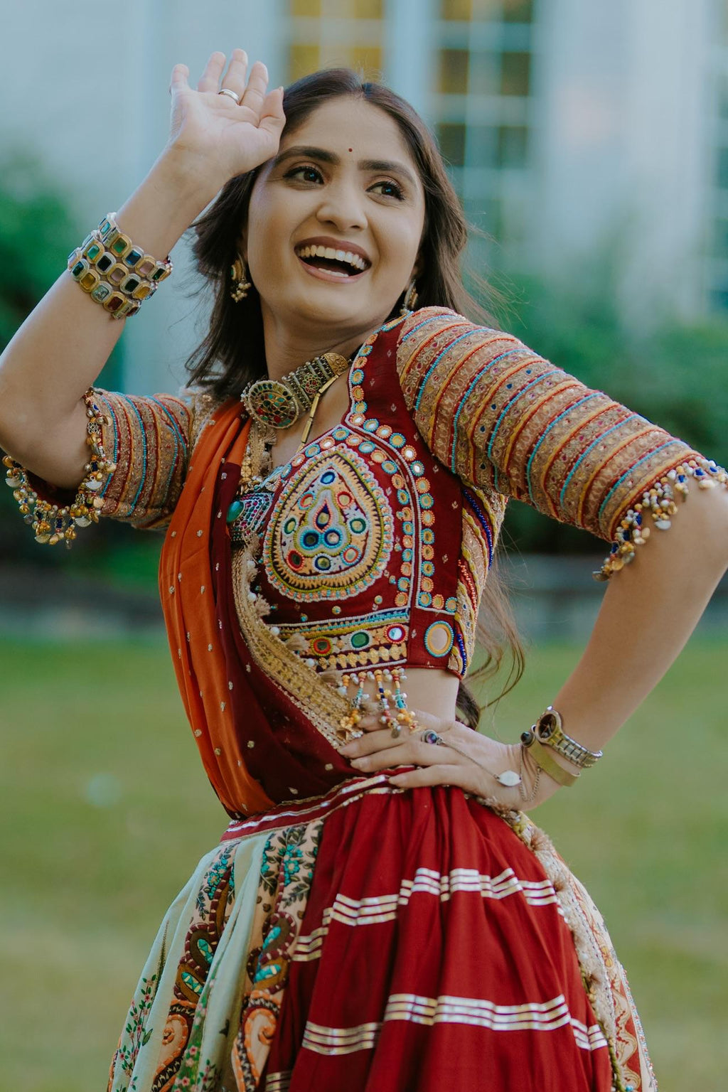Navratri Lehenga Choli with Mirror Work & Printed Muslin