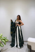 Green and ivory Navratri lehenga choli styled on a model for Garba celebrations