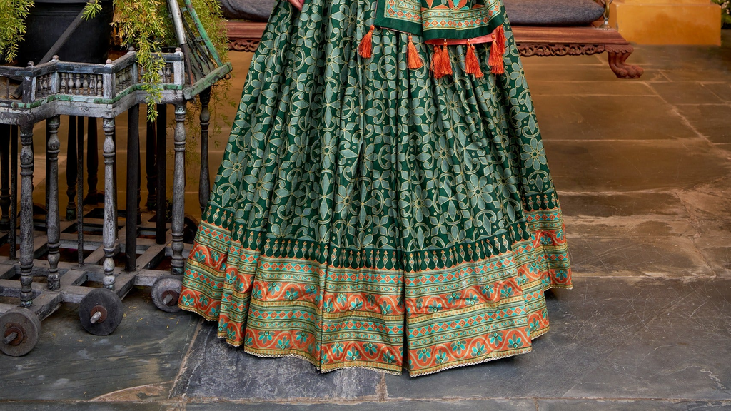 Green Tasar Silk Lehenga Choli