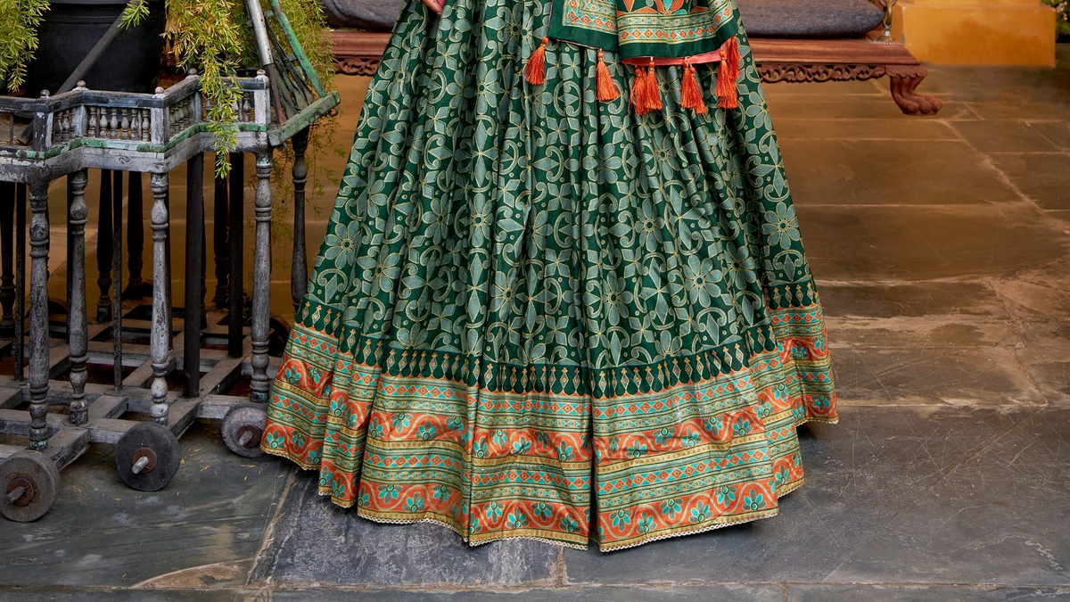 Green Tasar Silk Lehenga Choli