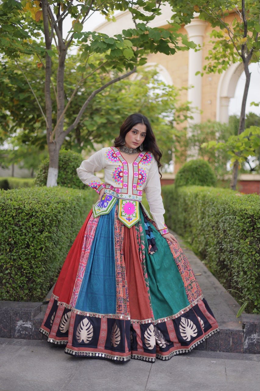 Gujarati-inspired multicolor Navratri lehenga choli with Kutchi embroidery