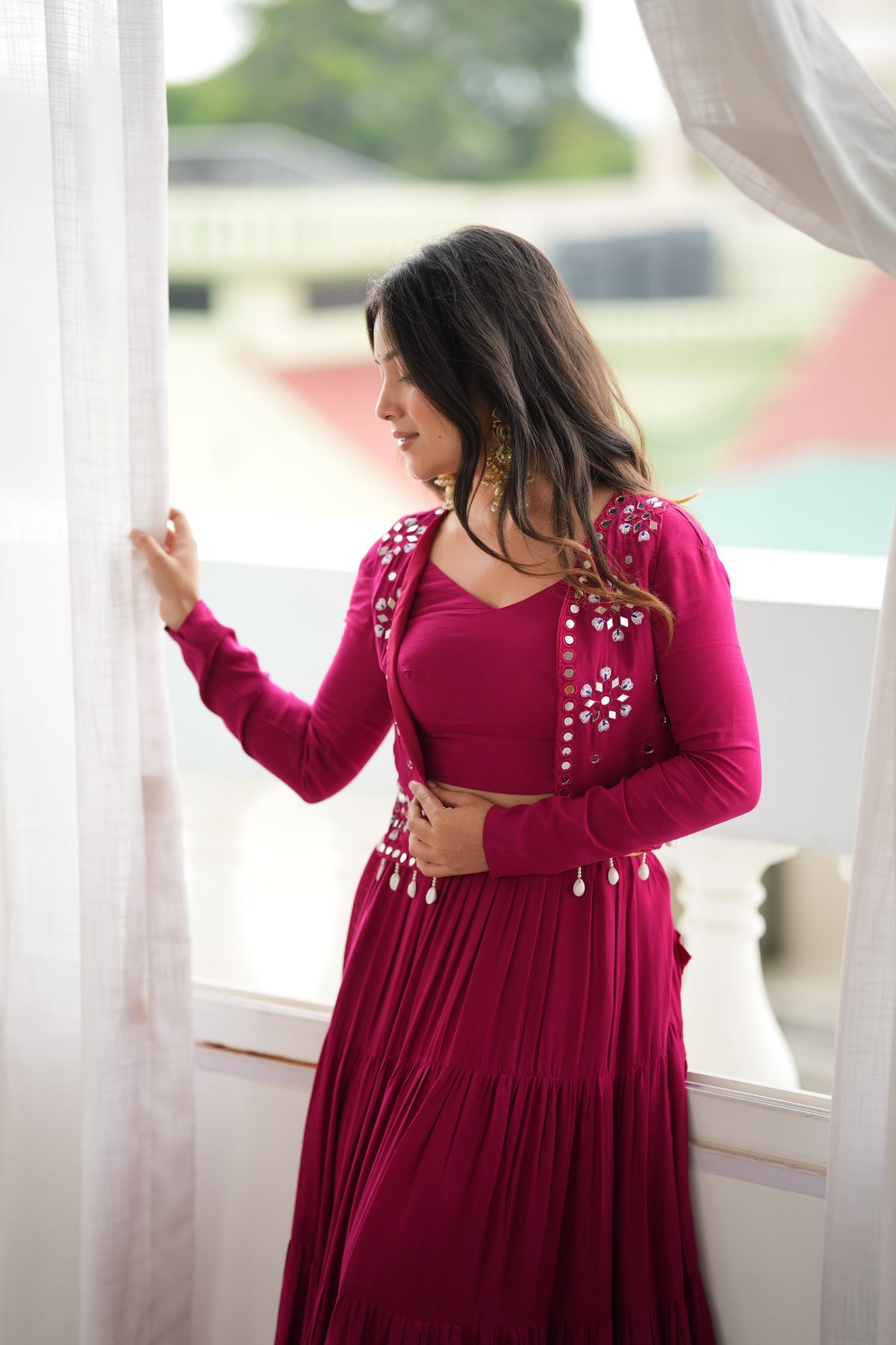 magenta-lehenga-choli-mirror-koti