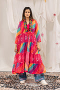 Colorful Navratri shrug set for women styled with mirror-work blouse and denim jeans