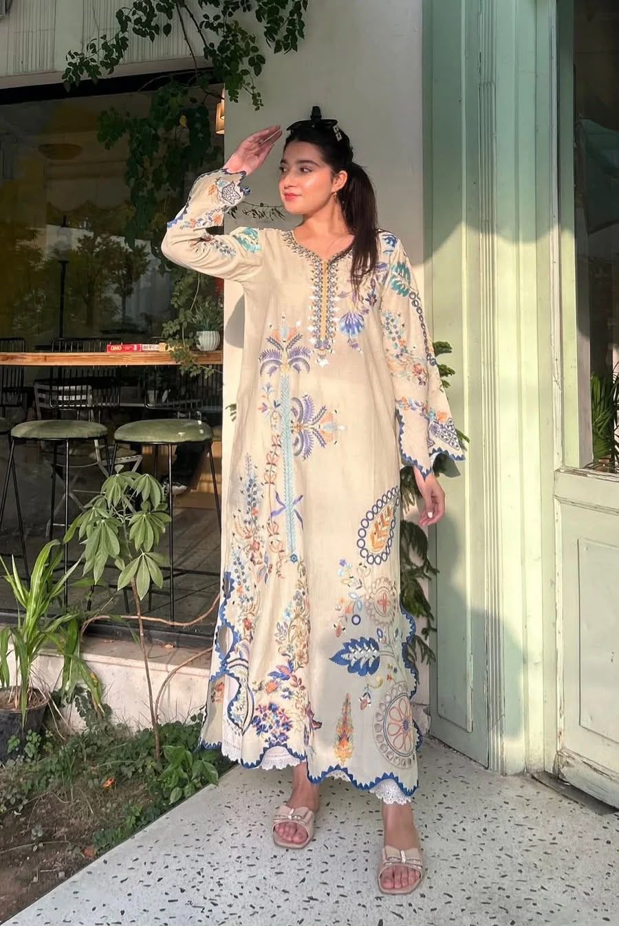 Pakistani embroidered kurta set styled for a festive South Asian occasion
