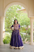Purple Navratri lehenga choli with Gota Patti border and full flared silhouette