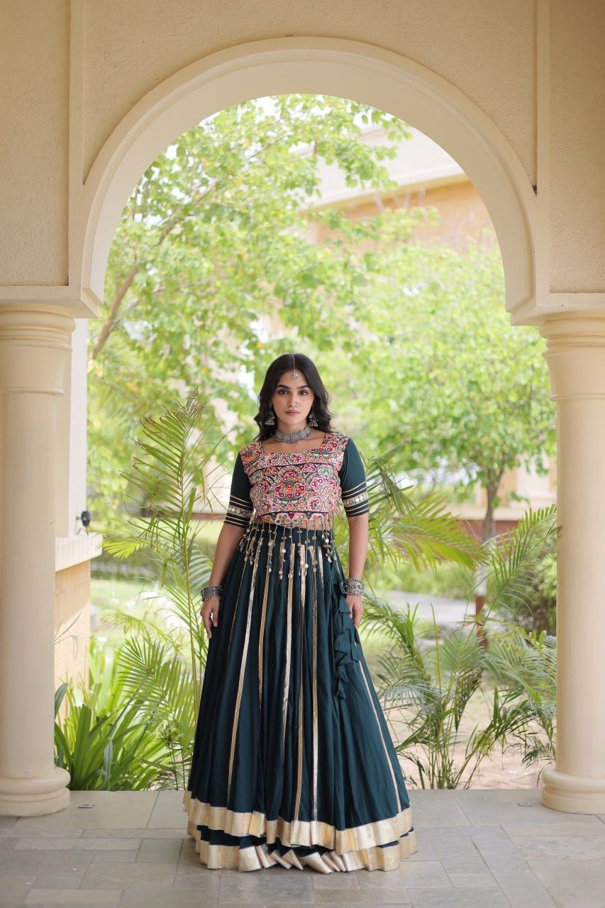 14KG Reyon Indian lehenga choli with Gota Patti lace and double-flared stitching